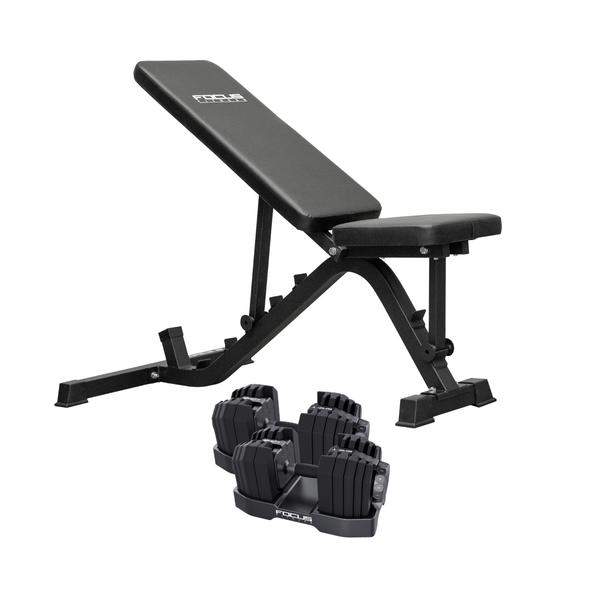 Combideal Trainingsbank + 2x Focus Fitness Shift- Verstelbare Dumbbell