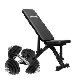 Combideal Trainingsbank +Focus Fitness Verstelbare Dumbbellset – 2x 14 kg
